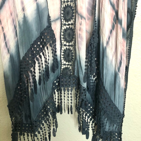 Woven Heart Boho Navy Crochet-Trim Open Kimono - Picture 5 of 6